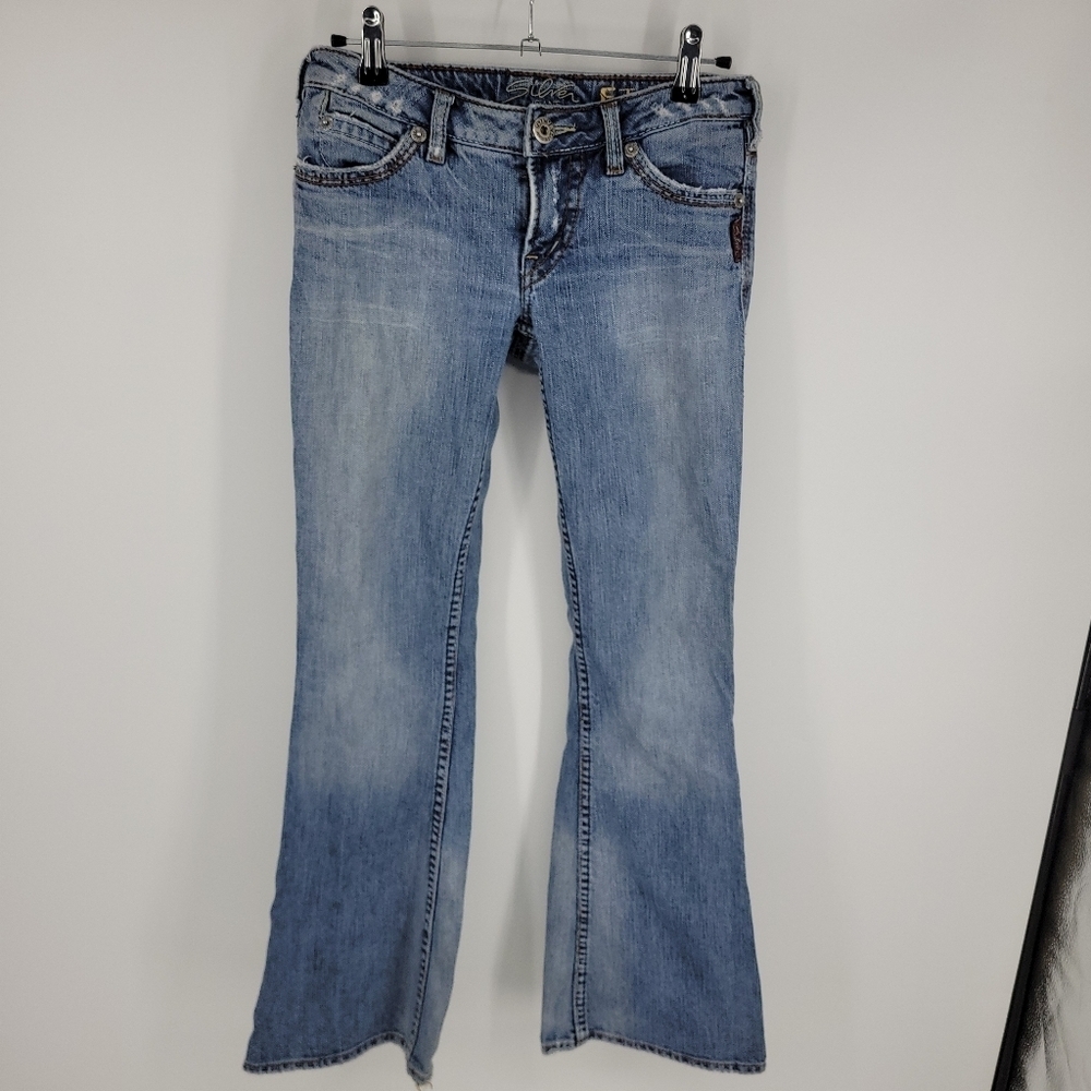 Silver Jeans Womens Element Flare Faded‎ Distressed Jeans Size 27 - Picture 2 of 16